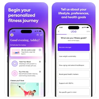 mobile application interface for personalized fitness journey